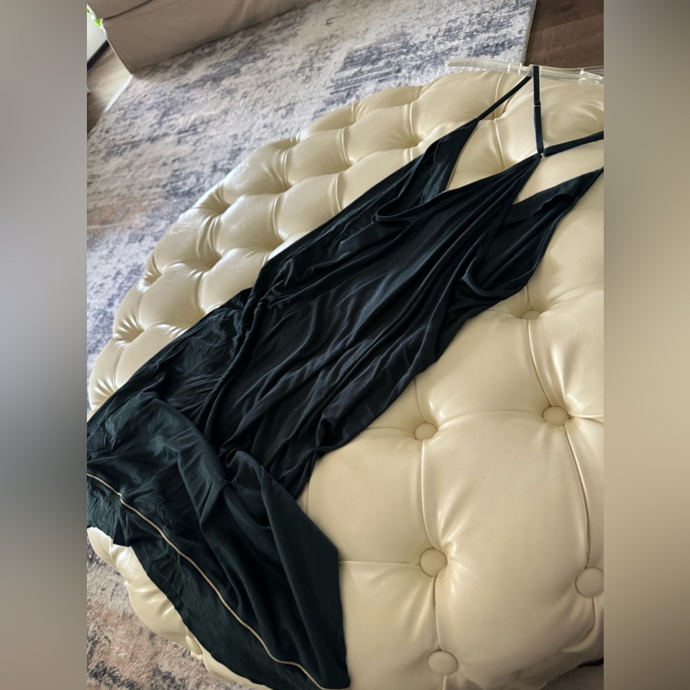 Hanro spaghetti strap gown or body dress. Black with gold trim.